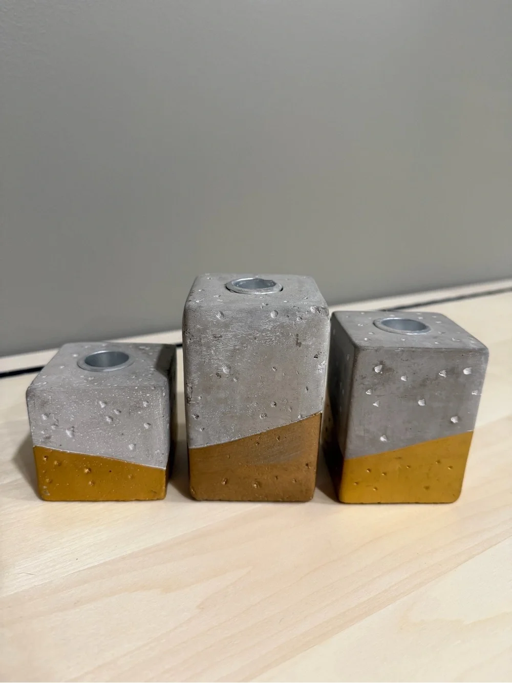 Concrete and Gold Accent Tealight Holder Set - Modern Home Accents